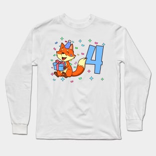 I am 4 with fox - boy birthday 4 years old Long Sleeve T-Shirt